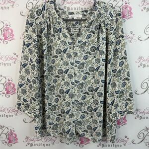 Rose & Olive long sleeve flowers paisley shirt Blue and Green Floral Blouse